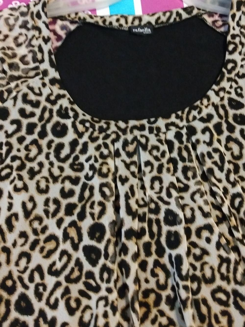 Rafaella Animal Print Short Sleeve Blouse - Tan & Black